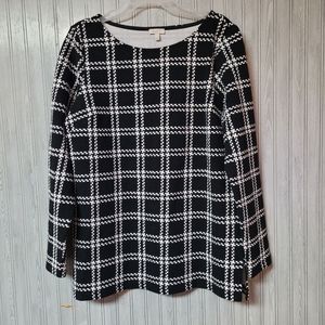 Talbots Womens Black White Checkered Window Pane All Day Wear Shirt